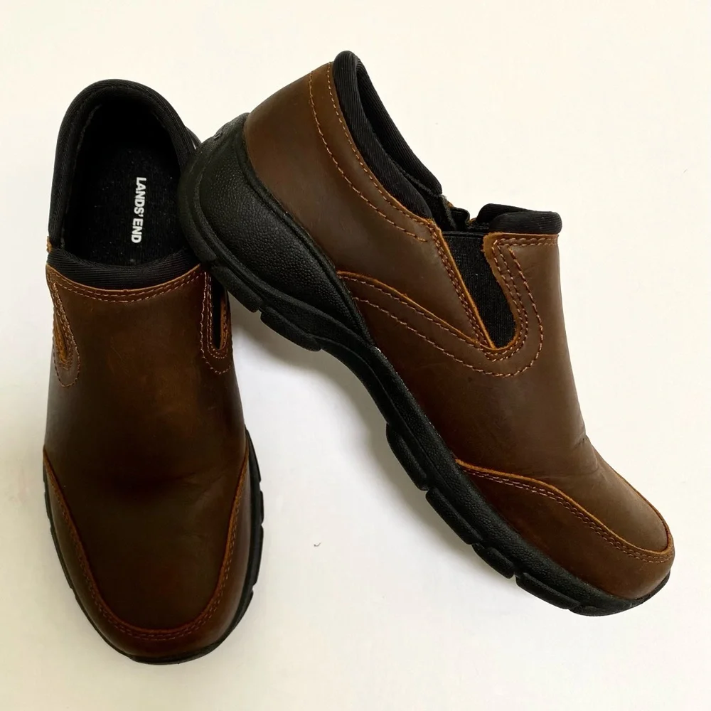 Lands' End Women’s All Weather Casual Slip On Shoes Mahogany Leather 7B